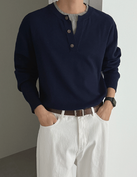 仿亨利領分層圓領針織 30003