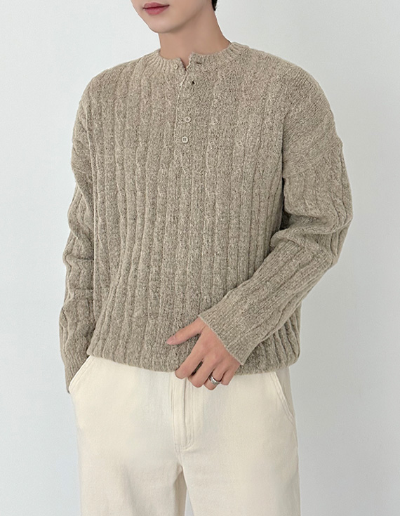厚款亨利領麻花針織衫 31066