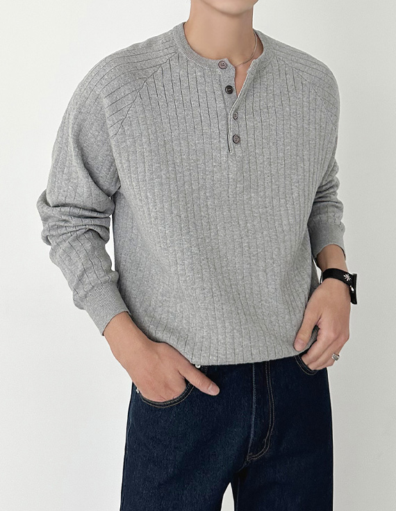 幸運亨利領口紐扣針織衫 31071