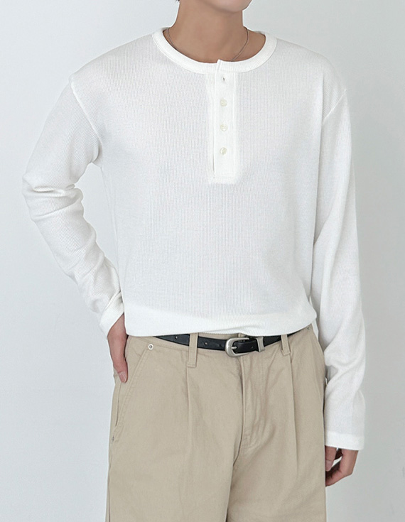 迷你紋理亨利領長袖T卹 31116