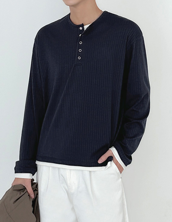 羅紋袖亨利領長袖T卹 31119