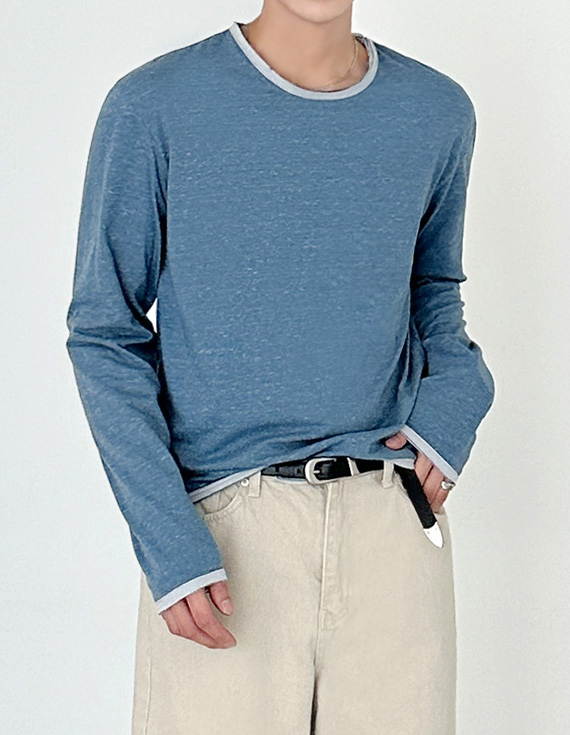 撞色邊裁細部份長袖T卹 31136