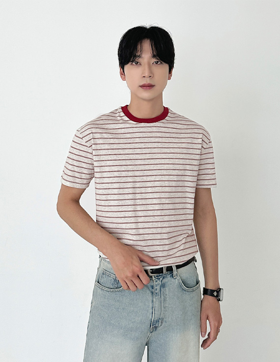 奶油心情色調條紋短袖T卹 31142