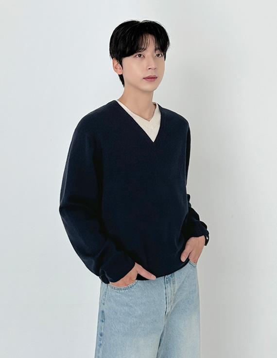 深撞色線條基礎針織衫 31177