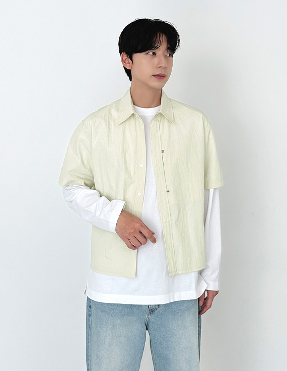 鉚釘細節露臍半袖襯衫 31182