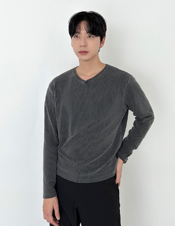 水洗顏料V領針織衫 31178