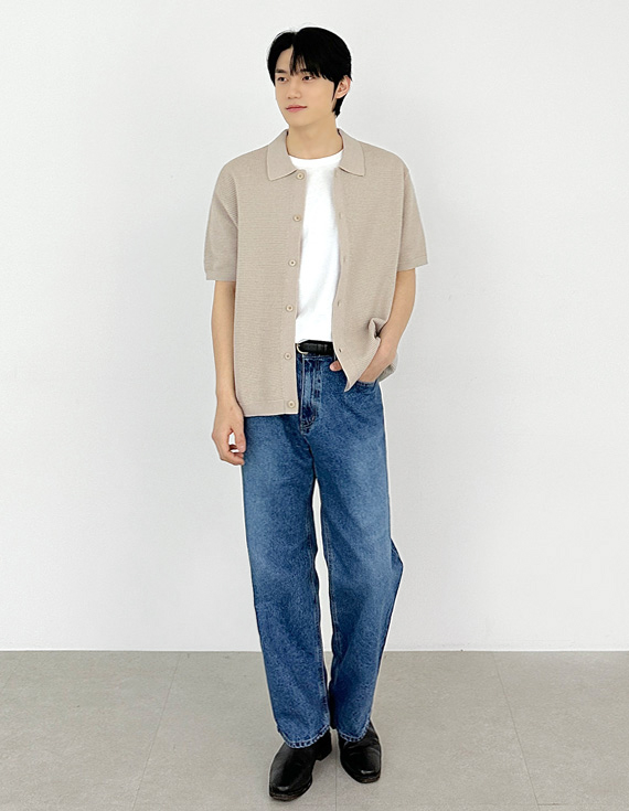 鉤針編織夏季紋理短袖開襟衫 31182