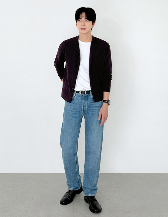 毛圈柔軟圓領易穿開襟衫 31193