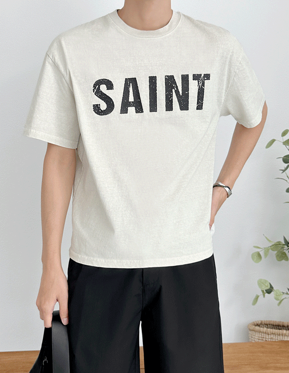 【復古/復古休閒，版型合身】Saint 水洗顏料短袖T卹 31359